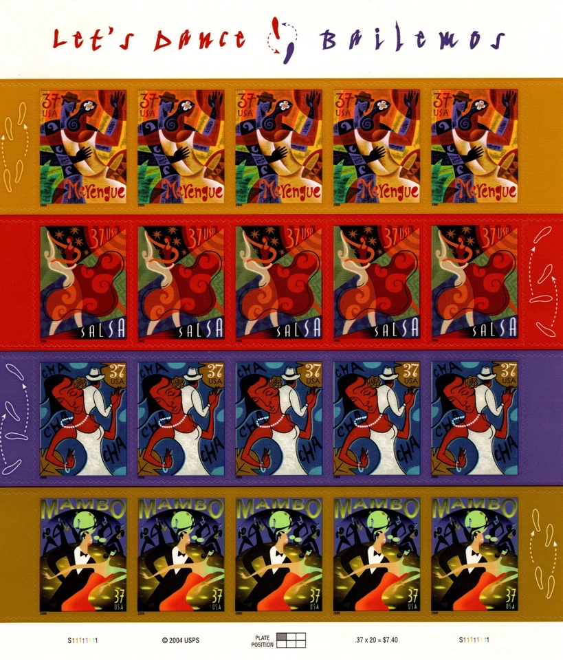 USA 2005 BEAUTIFUL LETS DANCE 20 STAMPS SHEET MERENGUE, SALSA,CHA-CHA, MAMBO MNH - Image 1 of 4
