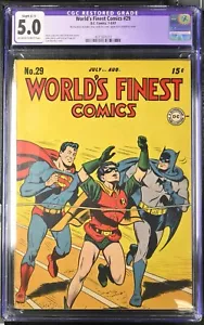 1947 World's Finest Comics 29 CGC 5.0 Restored Batman Superman Robin Track Race - Picture 1 of 2