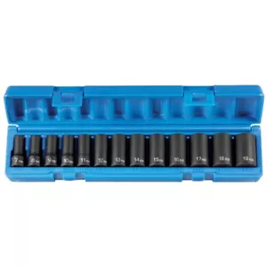 Grey Pneumatic 13pc, 12pt, 3/8"dr Semi-Deep Impact Socket set 7-19mm #1203MSD - Picture 1 of 2