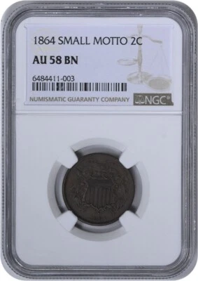 1864 Two Cent Piece Small Motto AU58BN NGC - Image 1 of 4
