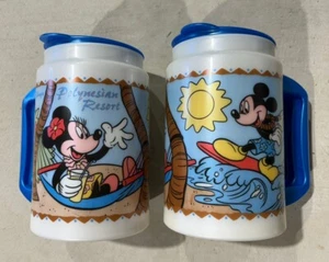 VINTAGE Disney Polynesian Resort Mickey And Mini Mouse Mugs x 2 Two with Lids - Picture 1 of 4