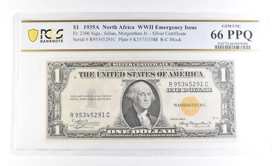 1935 A $1 N. Africa Silver Certificate WWII Fr#2306 Gem Unc 66 PPQ PCGS *2458 - Image 1 of 3
