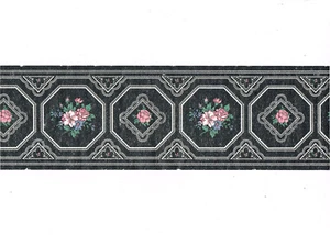 Victorian White Lace Mauve Pink Rose Floral Black Vintage Wallpaper Border 5.1" - Picture 1 of 2