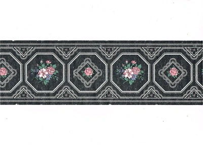维多利亚式白色花边淡紫色粉红色玫瑰花卉黑色复古壁纸边框 5.1 — 第 1/2 张图片