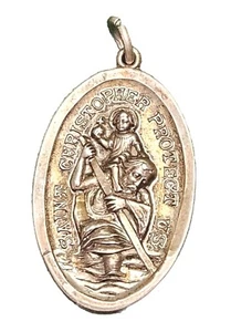 Vtg Saint Christopher Protect Us Sterling Silver Pendant Chapel Religious Medal  - Picture 1 of 7