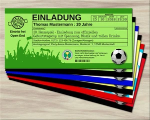 Einladungskarte Geburtstag Ticket Fußball Karten Wunschtext 18 20 30 40 50 60 - Bild 1 von 1