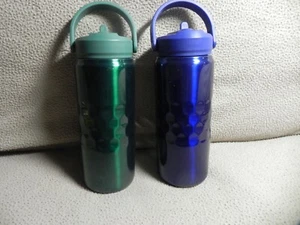 2 Primula Blue & Green 18 oz Double Wall Vacuum Sealed Bottles w/ Lids & StrawsA - Picture 1 of 8