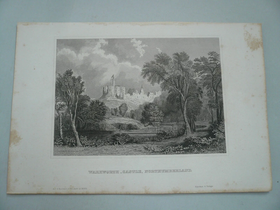 Warkworth-Castle, Northumberland - steelengraving, edited in Meyer's Universum,  - Image 1 of 1