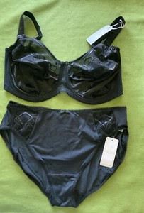 NEW ELOMI CATE UW Full Cup Banded 34J Bra & L Brief Panty Set BLACK - Picture 1 of 11