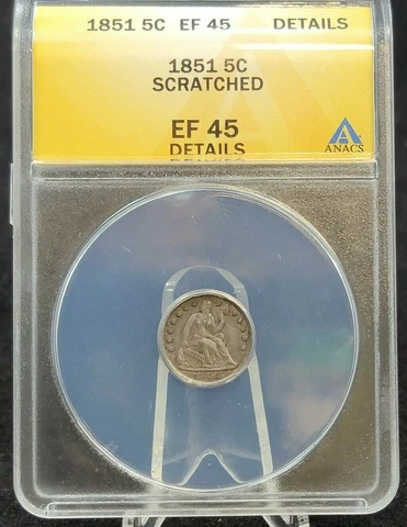 1851 5c Seated Liberty Half Dime ANACS EF45 Details: Scratched (G643) Cover