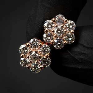 Large 2.8Ct Moissanite Flower Cluster Rose Gold Sterling Silver Stud Earrings - Picture 1 of 6