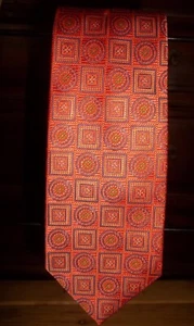 Tom James Royal Classic Tall Man Silk Necktie Orange Geometric 66x3.5 XXL LONG - Picture 1 of 12