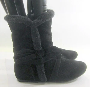 bamboo BLACK round toe flat Ankle Boots women Size 6 - Picture 1 of 5