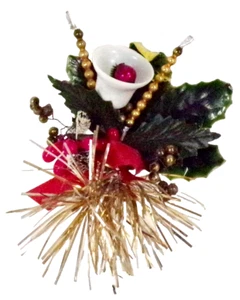 Christmas Corsage Mercury Glass Beads Bell Pine Cone Foil Leaves As Is #1134 - Picture 1 of 8