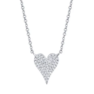 14K White Gold Diamond Heart Pendant Necklace Natural Round Cut Pave 0.11 CT - Picture 1 of 6