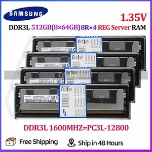 SAMSUNG 512GB(8×64GB) DDR3L REG 1600MHz LRDIMM RAM 8Rx4 PC3L-12800 Server Memory - Picture 1 of 6