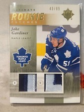 11-12 UD Upper Deck Ultimate Rookie Patches Jake Gardiner  43/65  Dual Patches