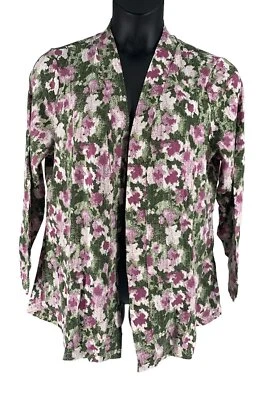 Denim & Co. Cárdigan estampado jersey frente abierto manga larga True Olive Foto 1 de 2