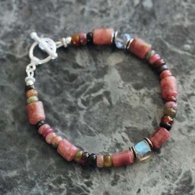 U&C Sundance Pink & Multi Tourmaline, Labradorite .925 Sterling Silver Bracelet - Image 1 of 3