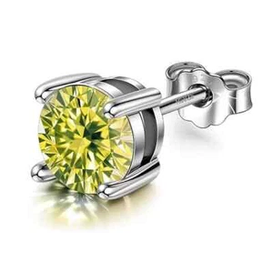 Men's Birthstond Peridot Solitaire Stud Earring 92.5 Sterling Silver Diamond Lik - Picture 1 of 5