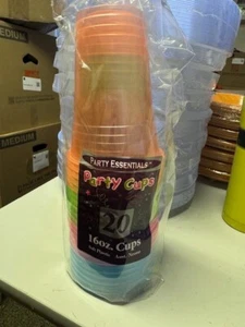1 Party Essentials 16 Oz. Soft Plastic Cups-Assorted Neons 20 Ct. Tableware New! - Picture 1 of 2