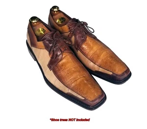 Mezlan Bellini Genuino Exótico Anguila Avestruz Cuero Derby Zapato de Vestir 12 M RARO - Imagen 1 de 17
