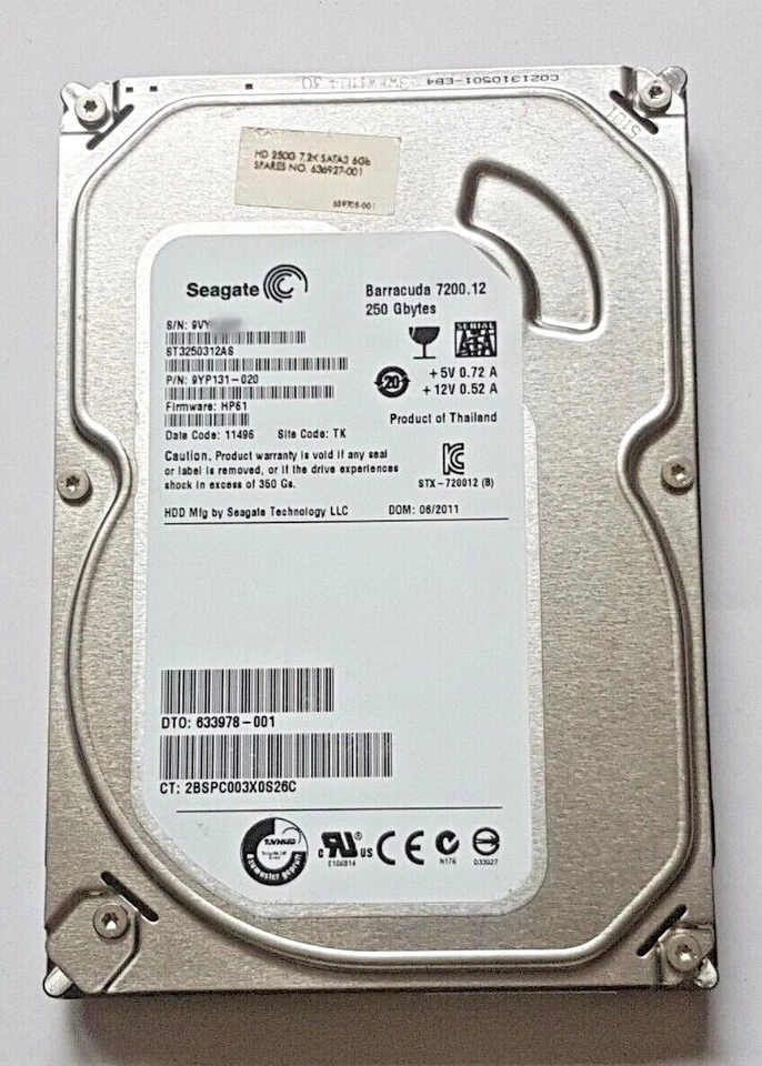 250 GB SATA Seagate barracuda 7200.12 ST3250312AS 8MB HDD 3,5 " Internal Hard - Image 1 of 1