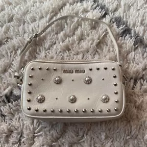 MIU MIU Accessory Pouch Logo Leather White Used Excellent+ Japan Authentic - Picture 1 of 16