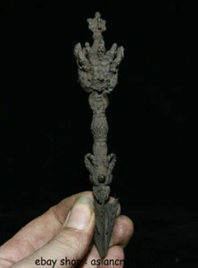 6.2" Old Tibet Temple Bronze Mahakala Wrathful Deity Buddha Phurba Dagger Holder - Bild 1 von 8