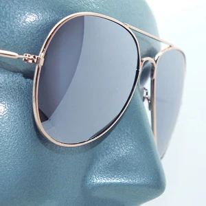 Aviator Metal Gold Frame Gray Lens Sunglasses Sun Shades Pilot Captain - Picture 1 of 4