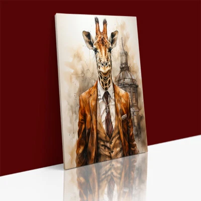 BUSINESS WATERCOLOR GIRAFFE IN ELEGANT SUIT Canvas Wall Art Print - Image 1 of 2