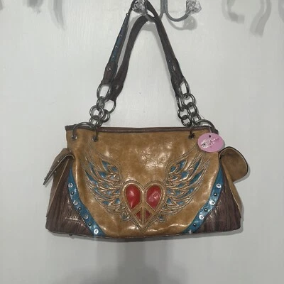 Blazin Roxx Marrón Western Corazón Alas Cartera Bolso de Hombro Cartera Bolso de Mano Foto 1 de 4