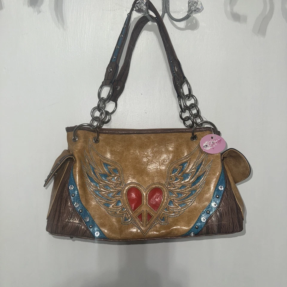 Blazin Roxx Marrón Western Corazón Alas Cartera Bolso de Hombro Cartera Bolso de Mano Foto 1 de 4