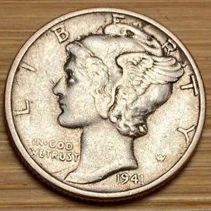PIECE DE 10 CENTS ONE DIME 1941 EN ARGENT (1212) WWII. - Foto 1 di 2