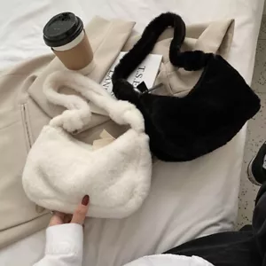 Fur Shoulder Bag Handbag Furry Fluffy Mini Cute White Black New Women Faux - Picture 1 of 11