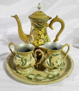 Pewter 4 piece tea set with floral design teapot creamer sugar tray - Picture 1 of 19