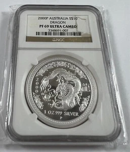 2000 Australia Perth Lunar SI Dragon Proof 1 oz silver NGC PF69 UC - Picture 1 of 4