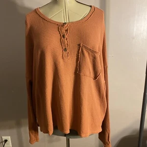 Madewell Waffle Knit Henley Raw Hems Long Sleeve Front Pocket Shirt Wms Sz XL - Picture 1 of 9