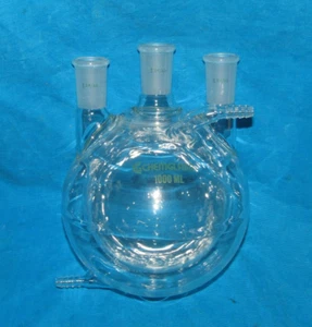 Flacon fond rond gainé 3 cols Chemglass 1000 ml 24/40 CG-1538-04 - Photo 1/4