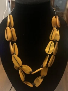 Black Corded Acrylic Amber Colored Statement Necklace 23” + 3”  - Picture 1 of 2