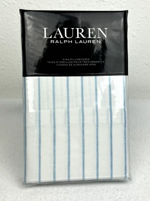 Fundas de almohada de satén a rayas Ralph Lauren King Spencer azul aguamarina 100 % algodón Foto 1 de 4