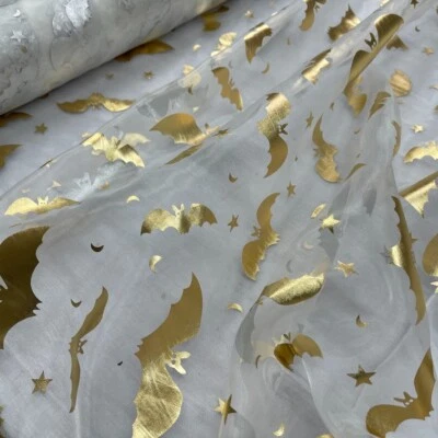 Halloween Gold Bats Organza Fabric Dress Costumes Curtain Draping BACKDROPS 60" - Image 1 of 4