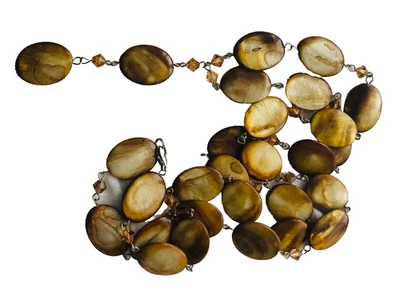 Cuentas planas de madreperla ovaladas creadas a mano COLLAR EN Y cuentas de cristal marrón 34" Foto 1 de 4