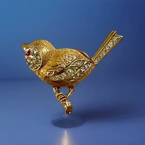 Süße Vintage Designer Attwood und Sawyer A&S Strass Zaunkönig Vogel Anstecknadel Brosche - Bild 1 von 4