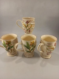 Queens Churchill 4x mugs botanical herbs garlic ginger clove white green VGC - Picture 1 of 14