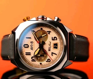 AVI-8 BELL X1 MACHBUSTER MECA QUARTZ CHRONOGRAPH WATCH CAMEL BROWN FULL LUME - Picture 1 of 9