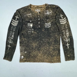 Affliction Army Long Sleeve Henley Shirt Gothic Style Black Men’s L Tie Dye - Picture 1 of 10