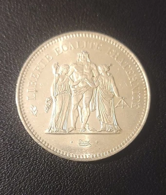 Moneda grande de plata 1977 Francia 50 francos UNC Hércules Justicia   Foto 1 de 4
