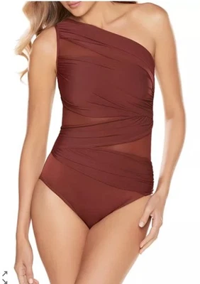 Nuevo con etiquetas Traje Milagroso Jena Talla 8 Tamarindo Una Pieza Traje de Baño Un Hombro Adelgazante Sexy Foto 1 de 4