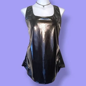 Shiny Black Faux Wet Leather Sleeveless Ruched Top - 3XL - Bild 1 von 4
